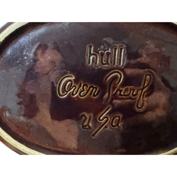 Hull Pottery Drip Glaze Casserole Dish Lid Oven Proof Brown Oval Vintage 10” - Picture 10 of 10